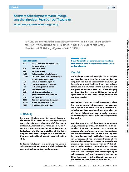 Vorschauseite 1: Schwere Schocksymptomatik infolge anaphylaktoider Reaktion auf Ticagrelor