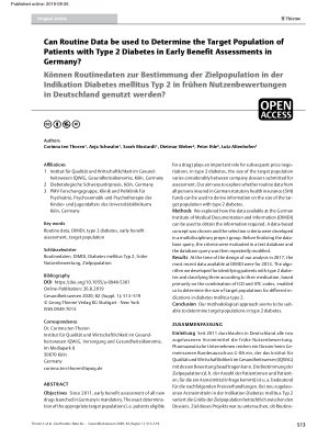 Vorschauseite 1: Can Routine Data be used to Determine the Target Population of Patients with Type 2 Diabetes in Early Benefit Assessments in Germany?