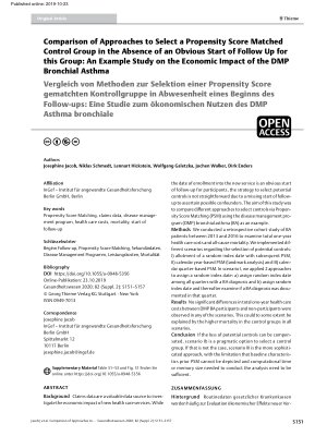 Vorschauseite 1: Comparison of Approaches to Select a Propensity Score Matched Control Group in the Absence of an Obvious Start of Follow Up for this Group: An Example Study on the Economic Impact…