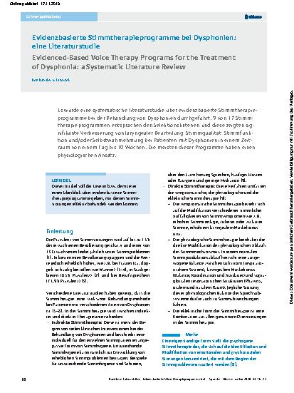 Vorschauseite 1: Evidenzbasierte Stimmtherapieprogramme bei Dysphonien: eine Literaturstudie