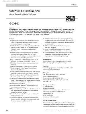 Vorschauseite 1: Gute Praxis Datenlinkage (GPD)