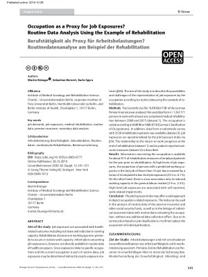 Vorschauseite 1: Occupation as a Proxy for Job Exposures? Routine Data Analysis Using the Example of Rehabilitation