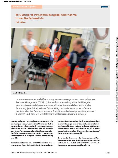 Vorschauseite 1: Strukturierte Patientenübergabe/-übernahme in der Notfallmedizin