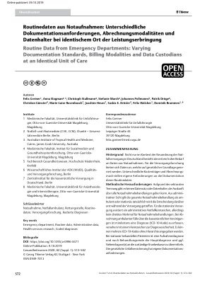 Vorschauseite 1: Routinedaten aus Notaufnahmen: Unterschiedliche Dokumentationsanforderungen, Abrechnungsmodalitäten und Datenhalter bei identischem Ort der Leistungserbringung