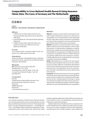 Vorschauseite 1: Comparability in Cross-National Health Research Using Insurance Claims Data: The Cases of Germany and The Netherlands