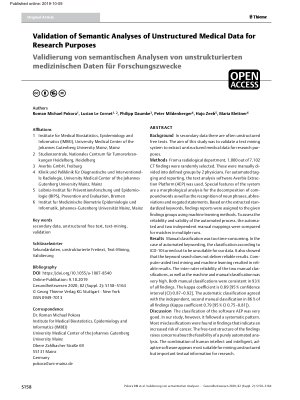 Vorschauseite 1: Validation of Semantic Analyses of Unstructured Medical Data for Research Purposes
