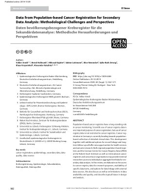 Vorschauseite 1: Data from Population-based Cancer Registration for Secondary Data Analysis: Methodological Challenges and Perspectives