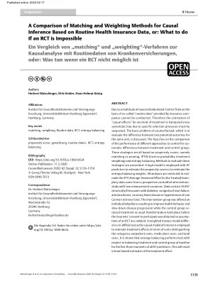 Vorschauseite 1: A Comparison of Matching and Weighting Methods for Causal Inference Based on Routine Health Insurance Data, or: What to do If an RCT is Impossible
