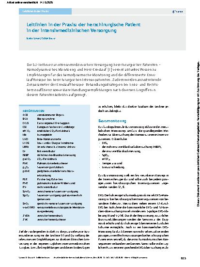 Vorschauseite 1: Leitlinien in der Praxis: der herzchirurgische Patient in der intensivmedizinischen Versorgung