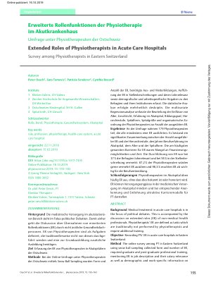 Vorschauseite 1: Erweiterte Rollenfunktionen der Physiotherapie im Akutkrankenhaus – Umfrage unter Physiotherapeuten der Ostschweiz