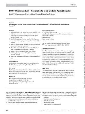 Vorschauseite 1: DNVF-Memorandum – Gesundheitsund Medizin-Apps (GuMAs)