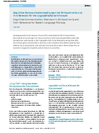 Vorschauseite 1: Kognitive Kommunikationsstörungen bei Schizophrenie und ihre Relevanz für die Logopädie/Sprachtherapie