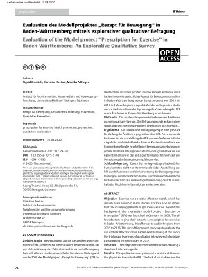 Vorschauseite 1: Evaluation des Modellprojektes „Rezept für Bewegung“ in Baden-Württemberg mittels explorativer qualitativer Befragung