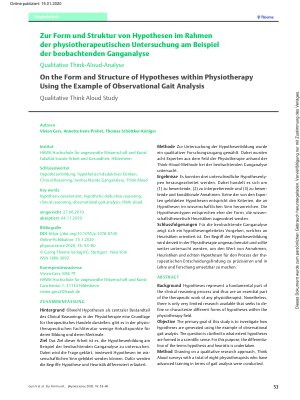 Vorschauseite 1: Zur Form und Struktur von Hypothesen im Rahmen der physiotherapeutischen Untersuchung am Beispiel der beobachtenden Ganganalyse – Qualitative Think-Aloud-Analyse