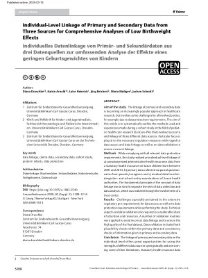 Vorschauseite 1: Individual-Level Linkage of Primary and Secondary Data from Three Sources for Comprehensive Analyses of Low Birthweight Effects