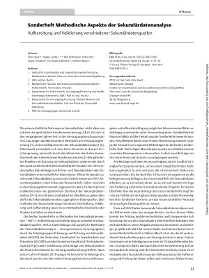 Vorschauseite 1: Sonderheft Methodische Aspekte der Sekundärdatenanalyse