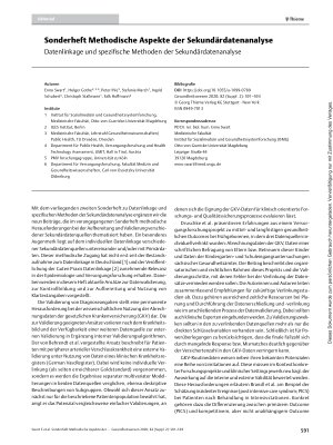 Vorschauseite 1: Sonderheft Methodische Aspekte der Sekundärdatenanalyse