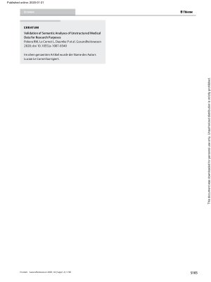 Vorschauseite 1: Correction: Validation of Semantic Analyses of Unstructured Medical Data for Research Purposes