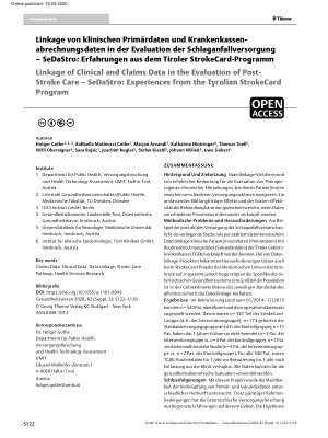 Vorschauseite 1: Linkage von klinischen Primärdaten und Krankenkassenabrechnungsdaten in der Evaluation der Schlaganfallversorgung – SeDaStro: Erfahrungen aus dem Tiroler StrokeCard-Programm