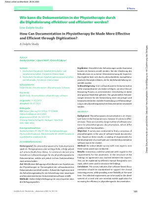 Vorschauseite 1: Wie kann die Dokumentation in der Physiotherapie durch die Digitalisierung effektiver und effizienter werden? – Eine Delphi-Studie