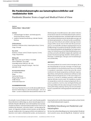 Vorschauseite 1: Die Pandemiekatastrophe aus katastrophenrechtlicher und -medizinischer Sicht