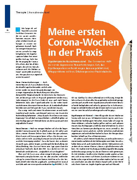 Vorschauseite 1: Meine ersten Corona-Wochen in der Praxis – Ergotherapie im Ausnahmezustand