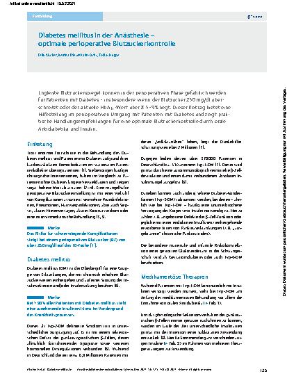 Vorschauseite 1: Diabetes mellitus in der Anästhesie – optimale perioperative Blutzuckerkontrolle