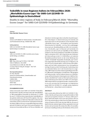 Vorschauseite 1: Todesfälle in neun Regionen Italiens im Februar/März 2020: „Mortalitäts-Exzess-Lupe“ für SARS-CoV-2/COVID-19-Epidemiologie in Deutschland
