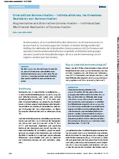 Vorschauseite 1: Unterstützte Kommunikation – individualisiertes, multimodales Realisieren von Kommunikation