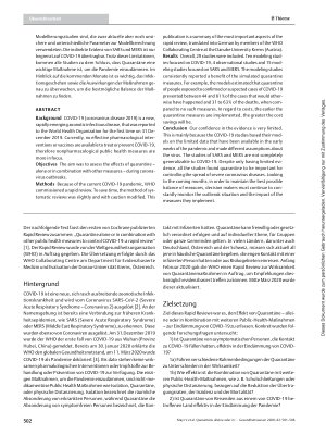 Vorschauseite 2: Quarantäne alleine oder in Kombination mit weiteren Public-Health-Maßnahmen zur Eindämmung der COVID-19 Pandemie: Ein Cochrane Rapid Review