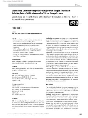 Vorschauseite 1: Workshop Gesundheitsgefährdung durch langes Sitzen am Arbeitsplatz – Teil I wissenschaftliche Perspektiven