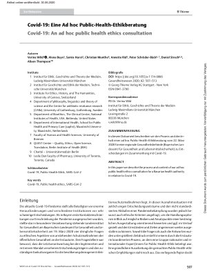 Vorschauseite 1: Covid-19: Eine Ad hoc Public-Health-Ethikberatung