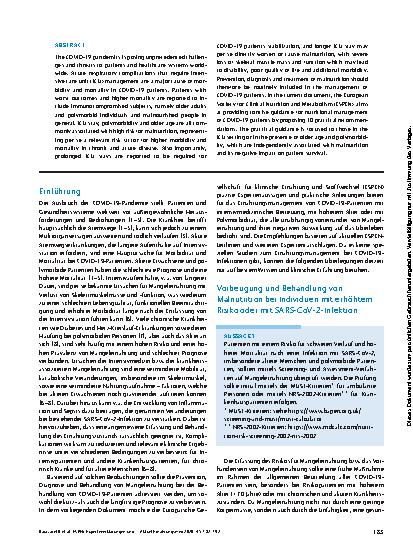 Vorschauseite 2: ESPEN-Expertenerklärungen und praktischer Leitfaden für das Ernährungsmanagement von Patienten mit SARS-CoV-2-Infektion