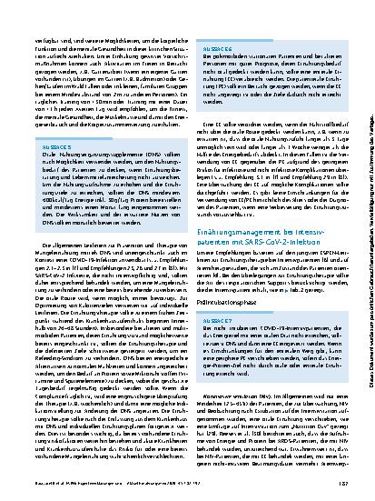 Vorschauseite 6: ESPEN-Expertenerklärungen und praktischer Leitfaden für das Ernährungsmanagement von Patienten mit SARS-CoV-2-Infektion