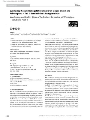 Vorschauseite 1: Workshop Gesundheitsgefährdung durch langes Sitzen am Arbeitsplatz – Teil II Betriebliche Lösungsansätze
