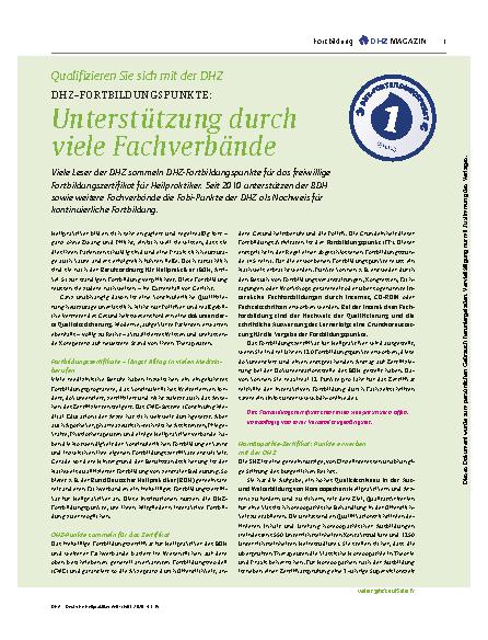 Vorschauseite 1: Qualifizieren Sie sich mit der DHZ: DHZ-FORTBILDUNGSPUNKTE: Unterstützung durch viele Fachverbände
