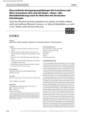Vorschauseite 1: Österreichische Bewegungsempfehlungen für Erwachsene und ältere Erwachsene ohne und mit Körper-, Sinnesoder Mentalbehinderung sowie für Menschen mit chronischen Erkrankungen