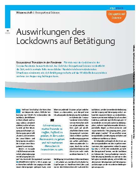 Vorschauseite 1: Auswirkungen des Lockdowns auf Betätigung – Occupational Transition in der Pandemie