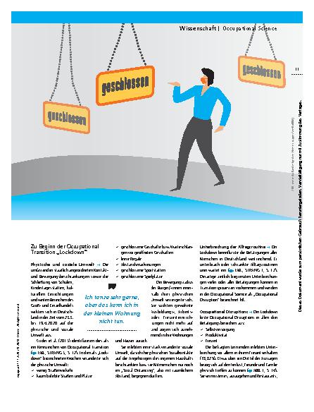 Vorschauseite 2: Auswirkungen des Lockdowns auf Betätigung – Occupational Transition in der Pandemie
