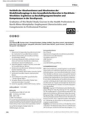 Vorschauseite 1: Verbleib der Absolventinnen und Absolventen der Modellstudiengänge in den Gesundheitsfachberufen in Nordrhein-Westfalen: Ergebnisse zu Beschäftigungsmerkmalen und Kompetenzen in d…