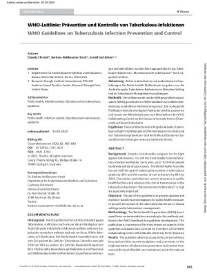 Vorschauseite 1: WHO-Leitlinie: Prävention und Kontrolle von Tuberkulose-Infektionen