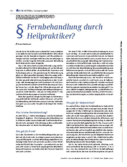 Vorschauseite 1: Fernbehandlung durch Heilpraktiker?
