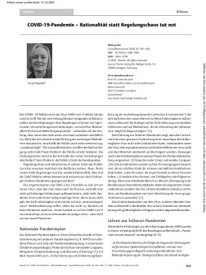 Vorschauseite 1: COVID-19-Pandemie – Rationalität statt Regelungschaos tut not
