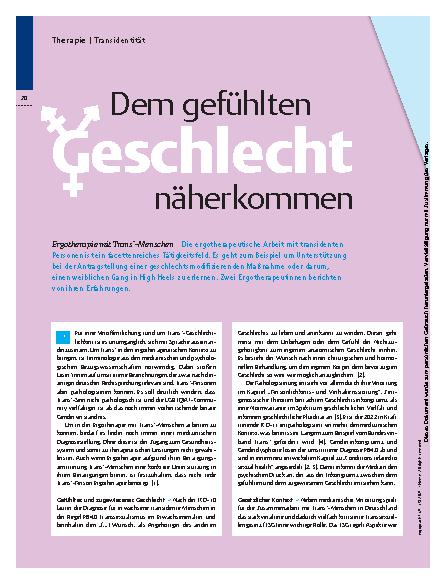 Vorschauseite 1: Dem gefühlten Geschlecht näherkommen – Ergotherapie mit Trans-Menschen