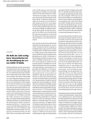 Vorschauseite 1: Die Rolle der Zahl verfügbarer Intensivbetten bei der Bewältigung der ersten COVID-19-Welle