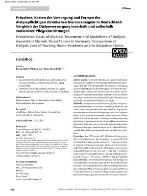 Vorschauseite 1: Prävalenz, Kosten der Versorgung und Formen des dialysepflichtigen chronischen Nierenversagens in Deutschland: Vergleich der Dialyseversorgung innerhalb und außerhalb stationärer…