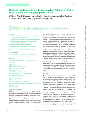 Vorschauseite 1: Kritische Physiotherapie: die deutschsprachige Sektion des Critical Physiotherapy Network (DCPN) stellt sich vor