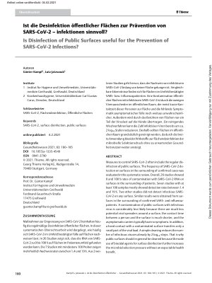 Vorschauseite 1: Ist die Desinfektion öffentlicher Flächen zur Prävention von SARS-CoV-2 – infektionen sinnvoll?