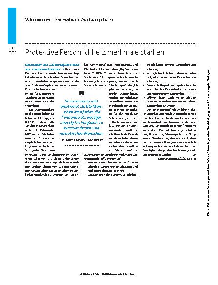 Vorschauseite 3: Lockdown mindert Wohlbefinden von Kindern und Jugendlichen – Psychische Gesundheit