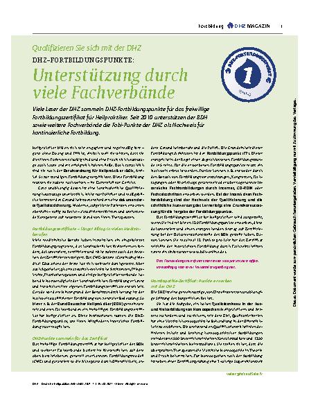 Vorschauseite 1: Qualifizieren Sie sich mit der DHZ DHZ-FORTBILDUNGSPUNKTE: Unterstützung durch viele Fachverbände
